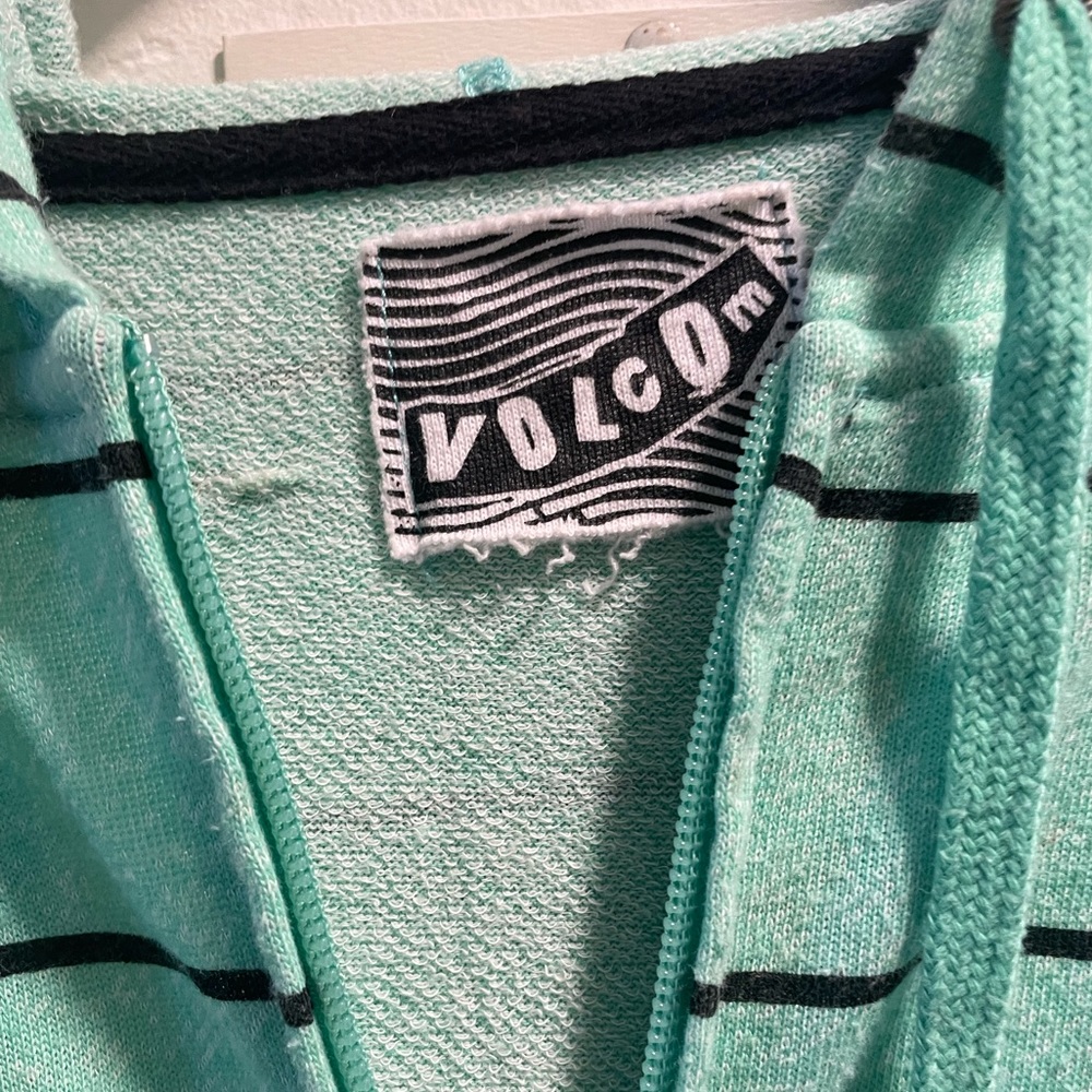 green and black stripped volcom hoodie, size medium